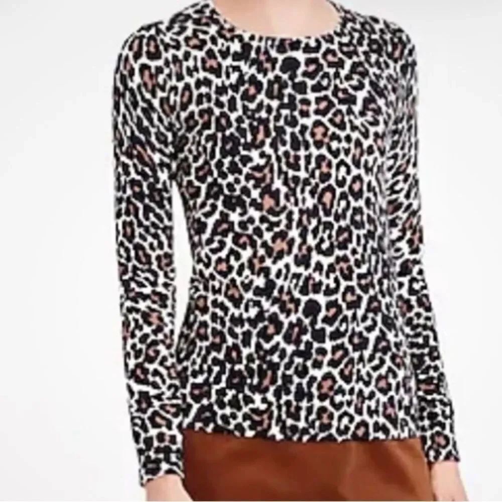J. Crew Black and Brown Animal Print Long Sleeve Top